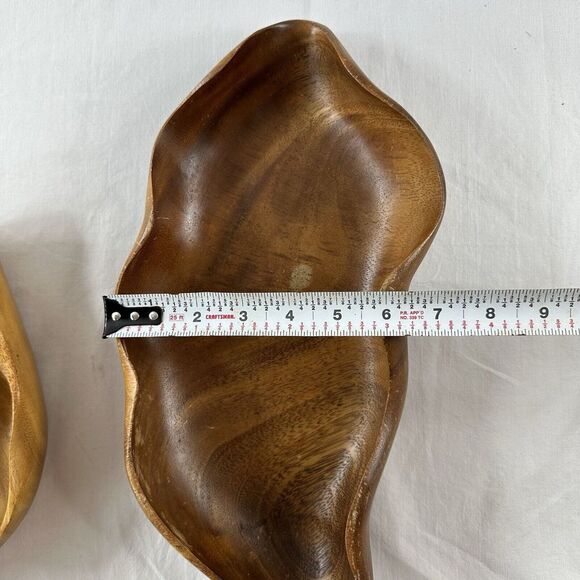 2 Vtg House Of Monkey Pod Wood Dishes Divided Leaf Bowl & Abstract Bowl Hawaii - Picture 15 of 15